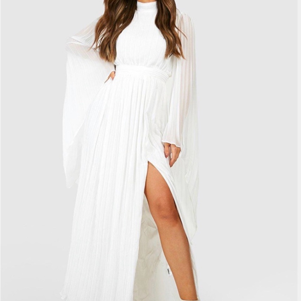 Boohoo White Long Sleeve Maxi Dress Princess Leia Costume (with belt)